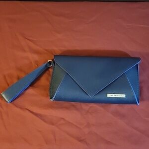Jantaminiau Royal Blue Wristlet Vinyl KLM Purse Wallet Bag Clutch